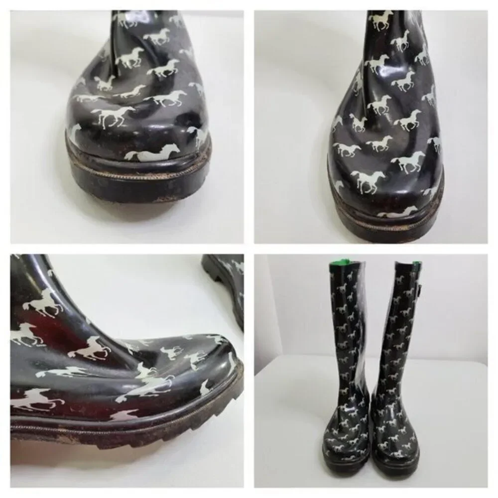 Smoky Mountain Rain Boots 9‎ Horses Black White Tal